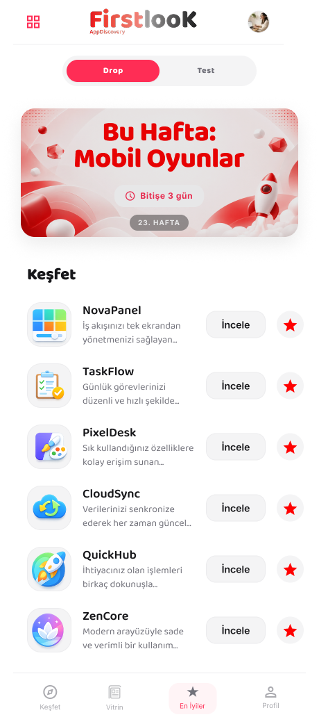 Firstlook keşif ekranı